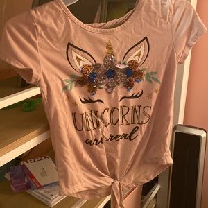 Classic Little Girls Shirt With Unicorn Reverseable Glitter